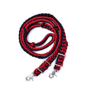 Epic Animal Barrel Reins Braided, Red and Black, 8 Foot