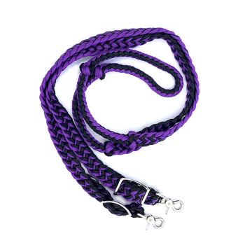 Epic Animal Barrel Reins Braided, Black and Puple, 8 Foot