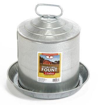 Double Wall Metal Poultry Fount Waterer, 2 Gallon