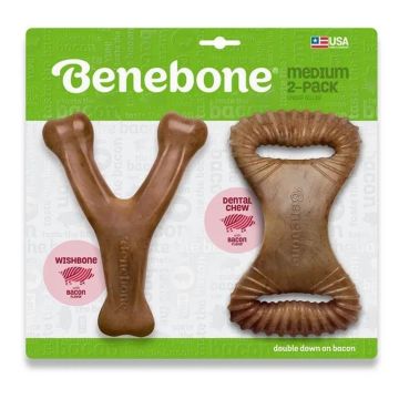 Benebone Dental Chew/Wishbone, Bacon -  2-Pack