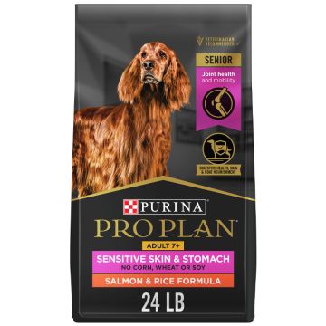 Pro Plan Sensitive Skin and Stomach Dry Dog Food Senior Adult 7 Plus Salmon and Rice Formula, 24 lb. Bag